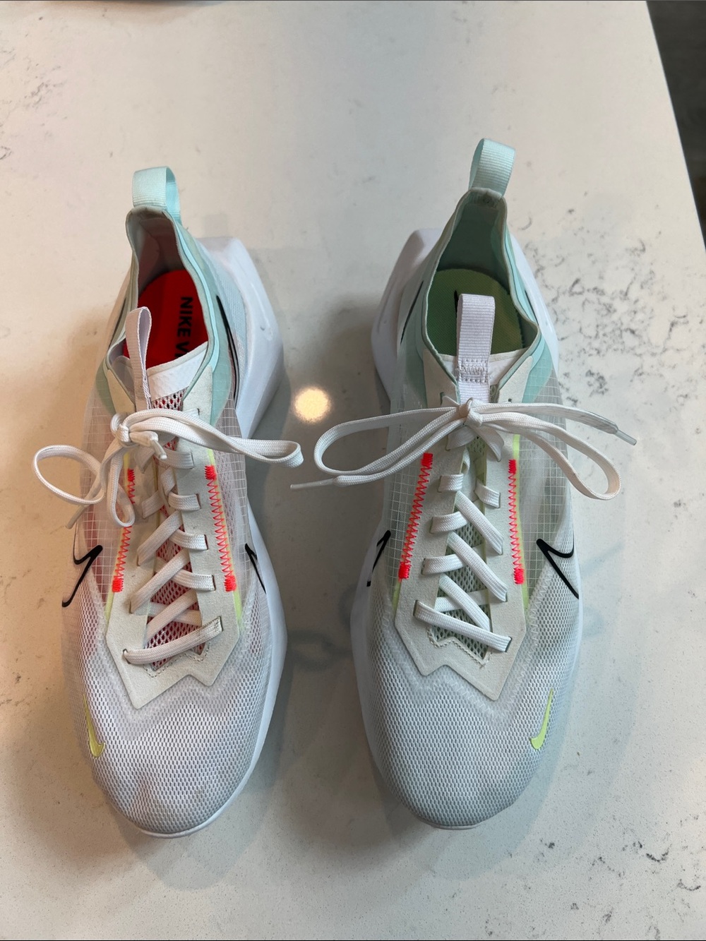 Nike Kids White Sneakers with Neon Yellow and Pink Accents
